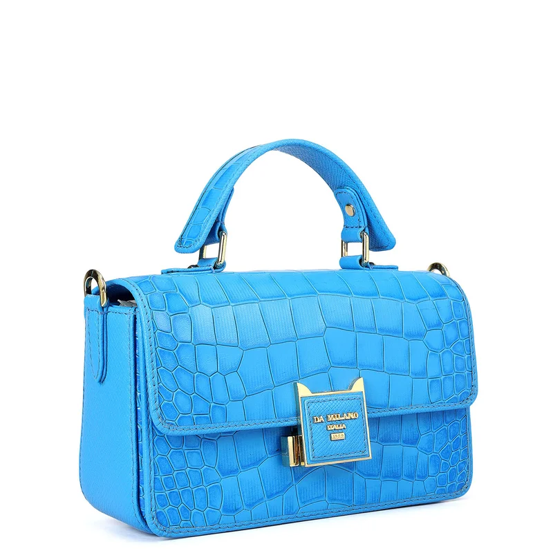 Da Milano Small Croco Leather Satchel - Blue